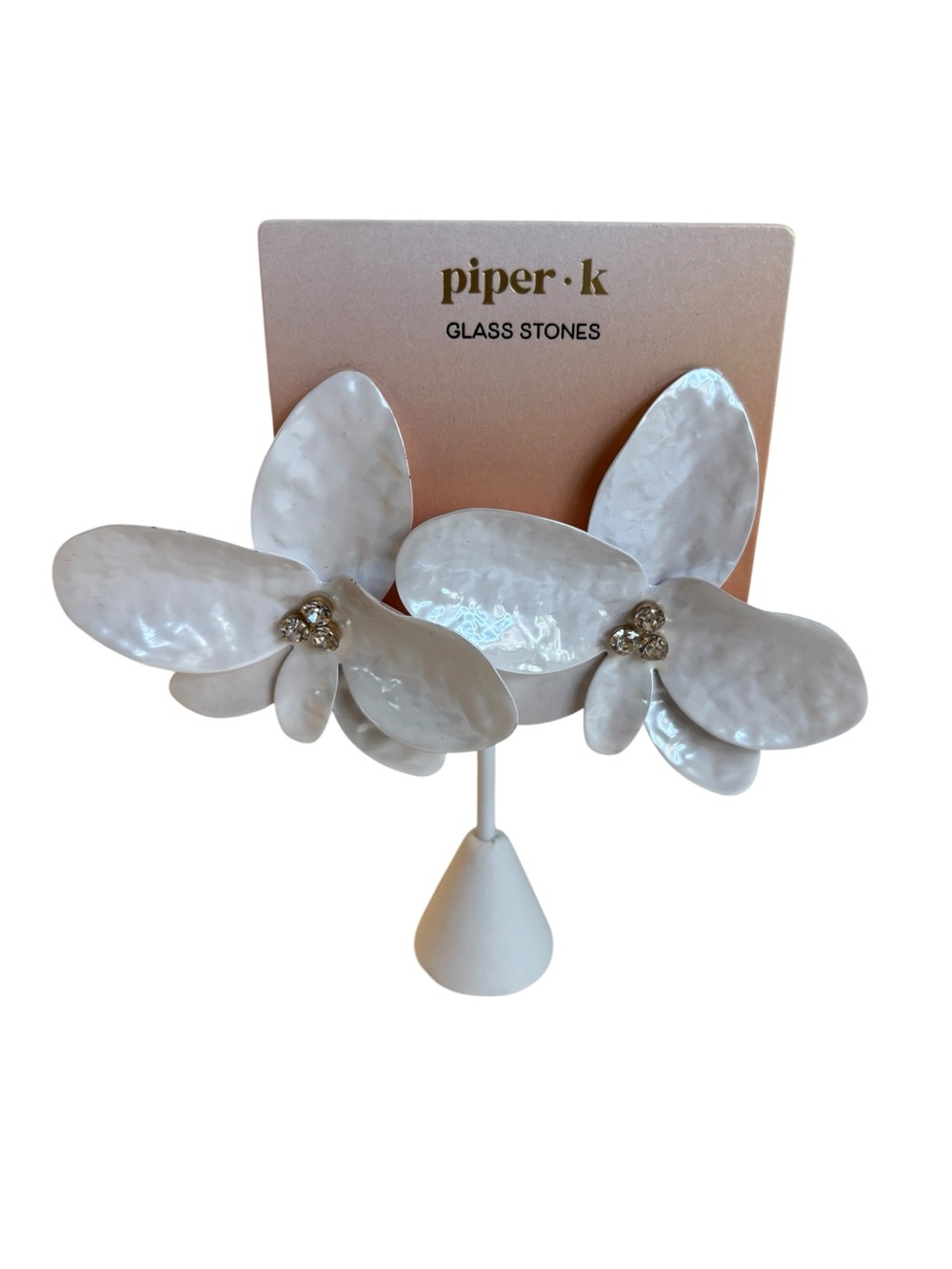 Pearlescent  & Textured Oversized White Orchid Blossom Earrings.